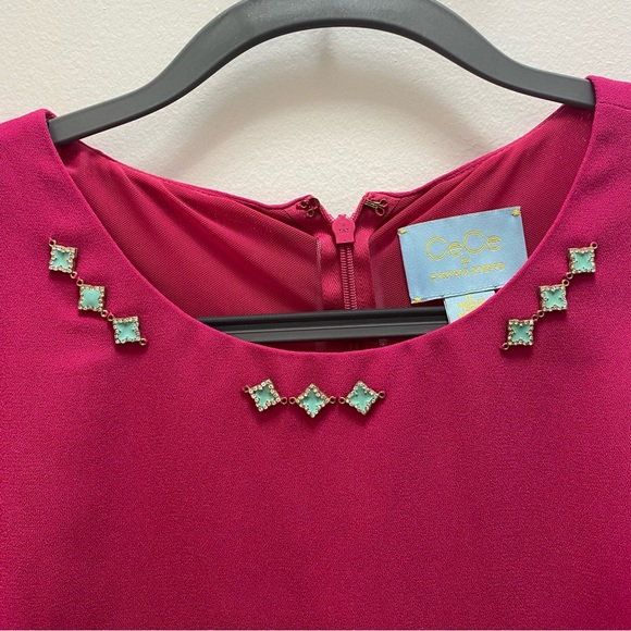 Pink cocktail dress with turquoise detailing - Picture 4 of 6